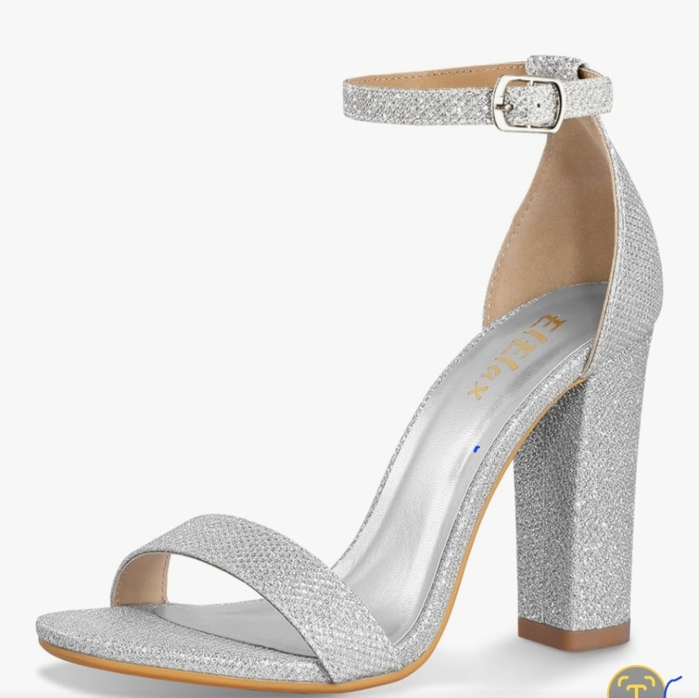 Elegant Silver Block Heel Sandals. BRAND NEW.
